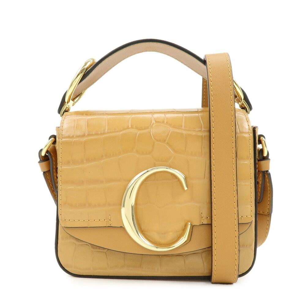 Chloe C Croc-Embossed Calfskin Handbag Beige